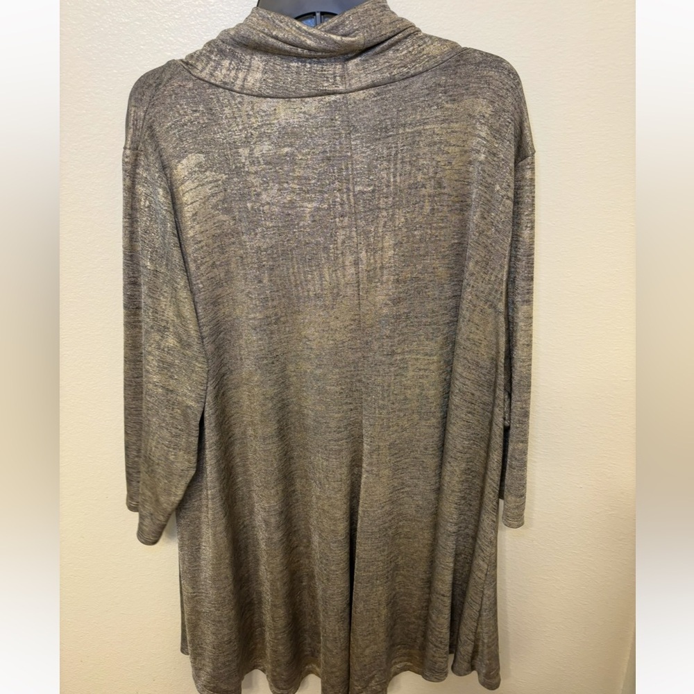 Chelsea & Theodore Metallic Taupe Cowl Neck plus size blouse - Picture 4 of 4